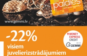 Visu decembri Gemmi un Money Express Credit veikalos atlaides – 22%! Visu decembri Gemmi un Money Express Credit veikalos atlaides – 22%!