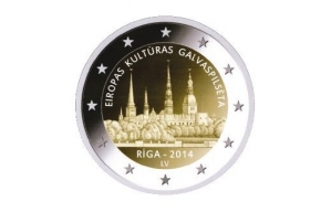 Apgrozībā laiž īpašā dizaina 2 eiro monētu 'Rīga–Eiropas kultūras galvaspilsēta 2014